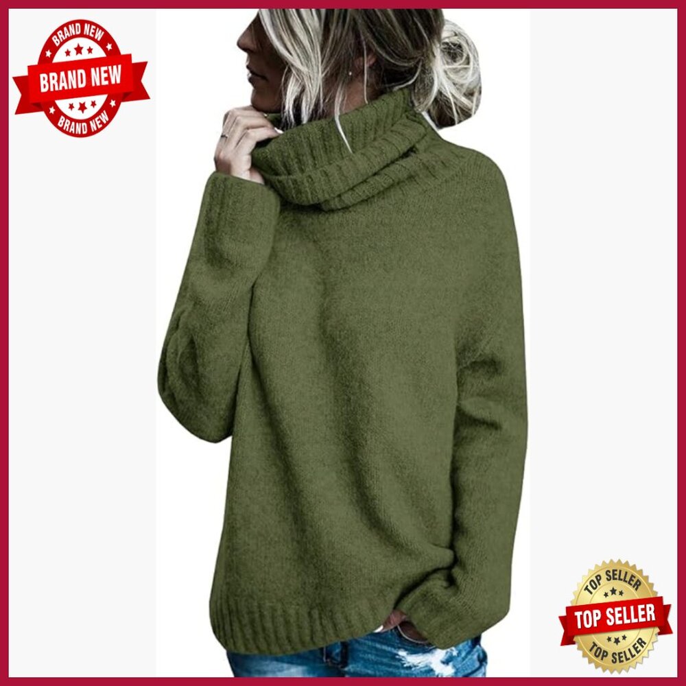 Oversized Turtleneck Pullover Sweater Cable Knit Long Sleeve Top
